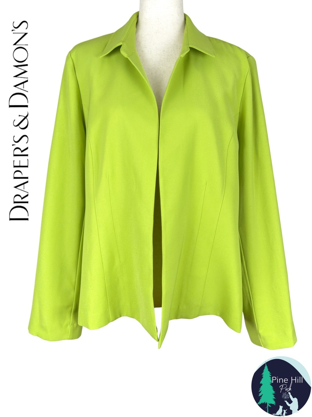 Draper’s & Damon’s Open Front Blazer Jacket Plus Size 18W Lime Green Chartreuse